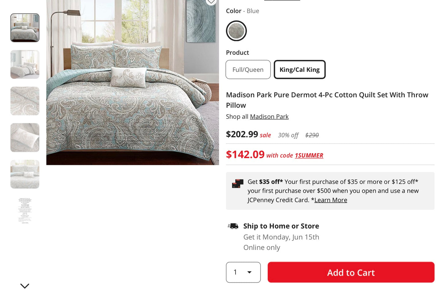 Madison Park Pure Dermot 4-Pc Cotton Quilt Set With Throw Pillow king/ cal king