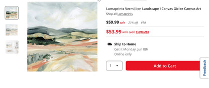 Lumaprints Vermillion Landscape I Canvas Giclee Canvas Art, Measurements: 1.25 Depth/Inches, 20 Height/Inches, 20 Width/Inches