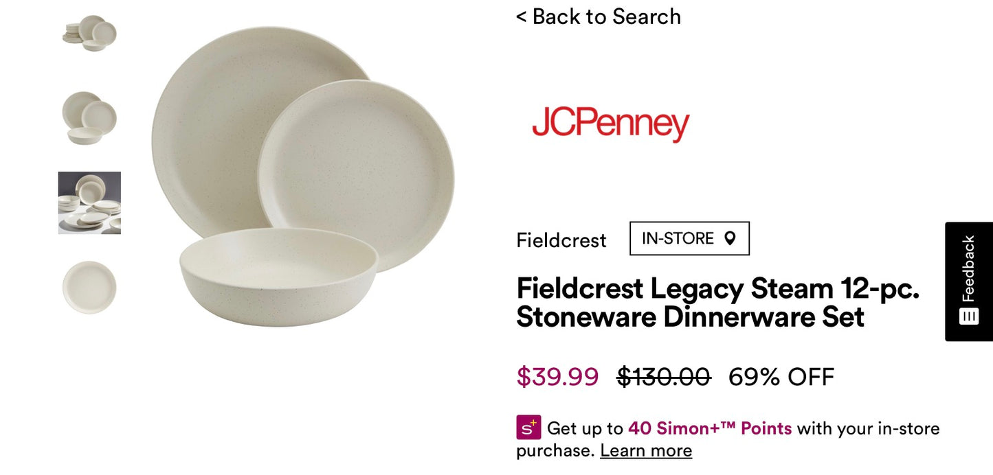 Fieldcrest Legacy Steam 12-pc. Stoneware Dinnerware Set