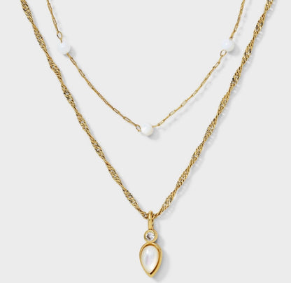 14k gold dipped mother of pearl cubic zirconia necklace