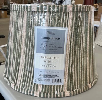Medium lamp shade green stripe pleat