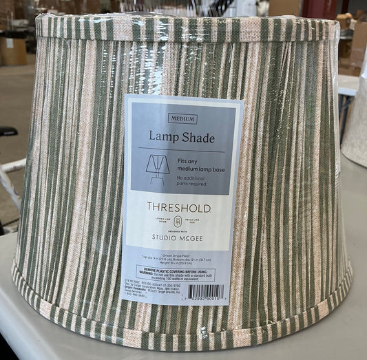 Medium lamp shade green stripe pleat