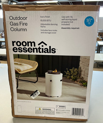 Outdoor gas fire column - Ivory finish - 15,000 BTU - 16” tall - use with 1lb self-storing liquid propane (NOT INCLUDED) - PICK UP ONLY