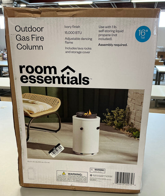 Outdoor gas fire column - Ivory finish - 15,000 BTU - 16” tall - use with 1lb self-storing liquid propane (NOT INCLUDED) - PICK UP ONLY
