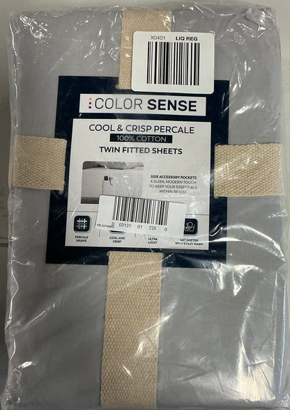 Color Sense 100% Cotton Cool & Crisp Lightweight 2 Pieces Fitted Sheets Only,Twin-Light Gray