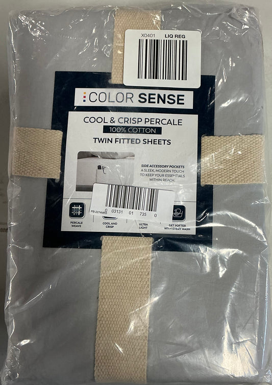 Color Sense 100% Cotton Cool & Crisp Lightweight 2 Pieces Fitted Sheets Only,Twin-Light Gray