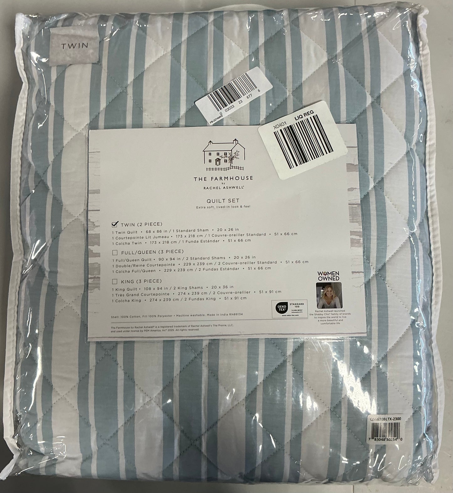 The Farmhouse By Rachel Ashwell Wide Ticking Stripe 2 Piece Quilt Set Twin-Included(1 Quilt and 1 Sham)-Blue