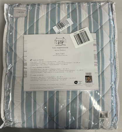 The Farmhouse By Rachel Ashwell Wide Ticking Stripe 2 Piece Quilt Set Twin-Included(1 Quilt and 1 Sham)-Blue