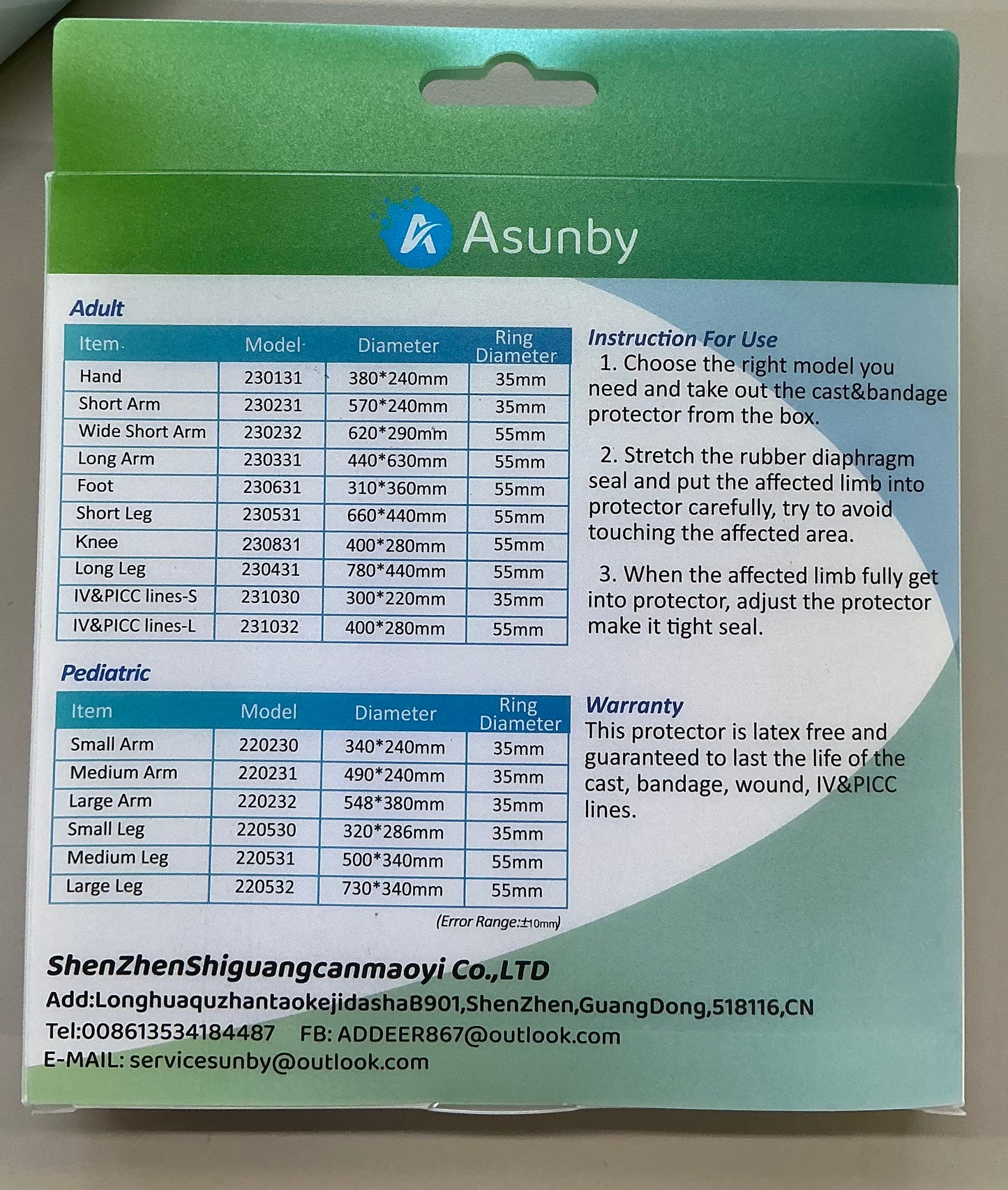 Asunby Waterproof Cast & Bandage Protector for an adult long arm