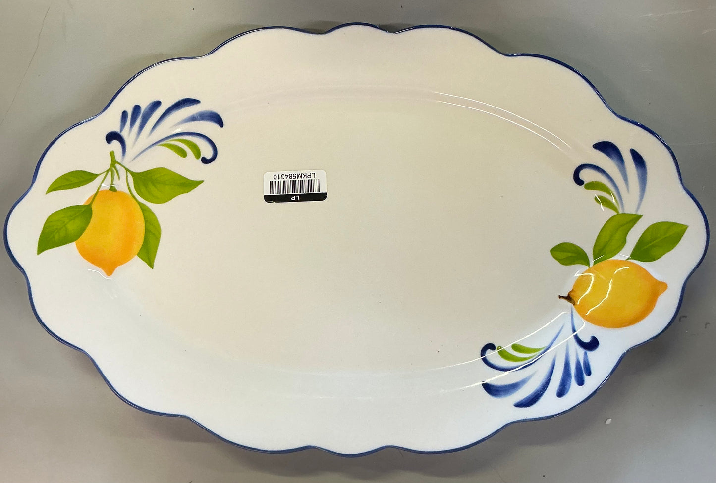 Mulhouse 15.75” ceramic oval serving tray white/blue edge