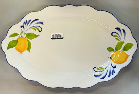 Mulhouse 15.75” ceramic oval serving tray white/blue edge