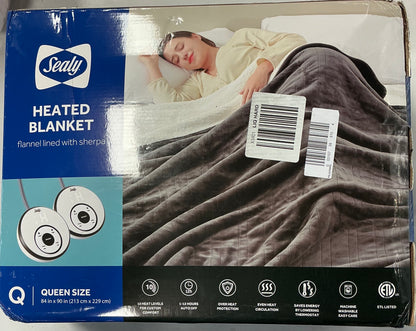 Sealy® Flannel & Sherpa Heated Midweight Blanket Queen-Charcoal