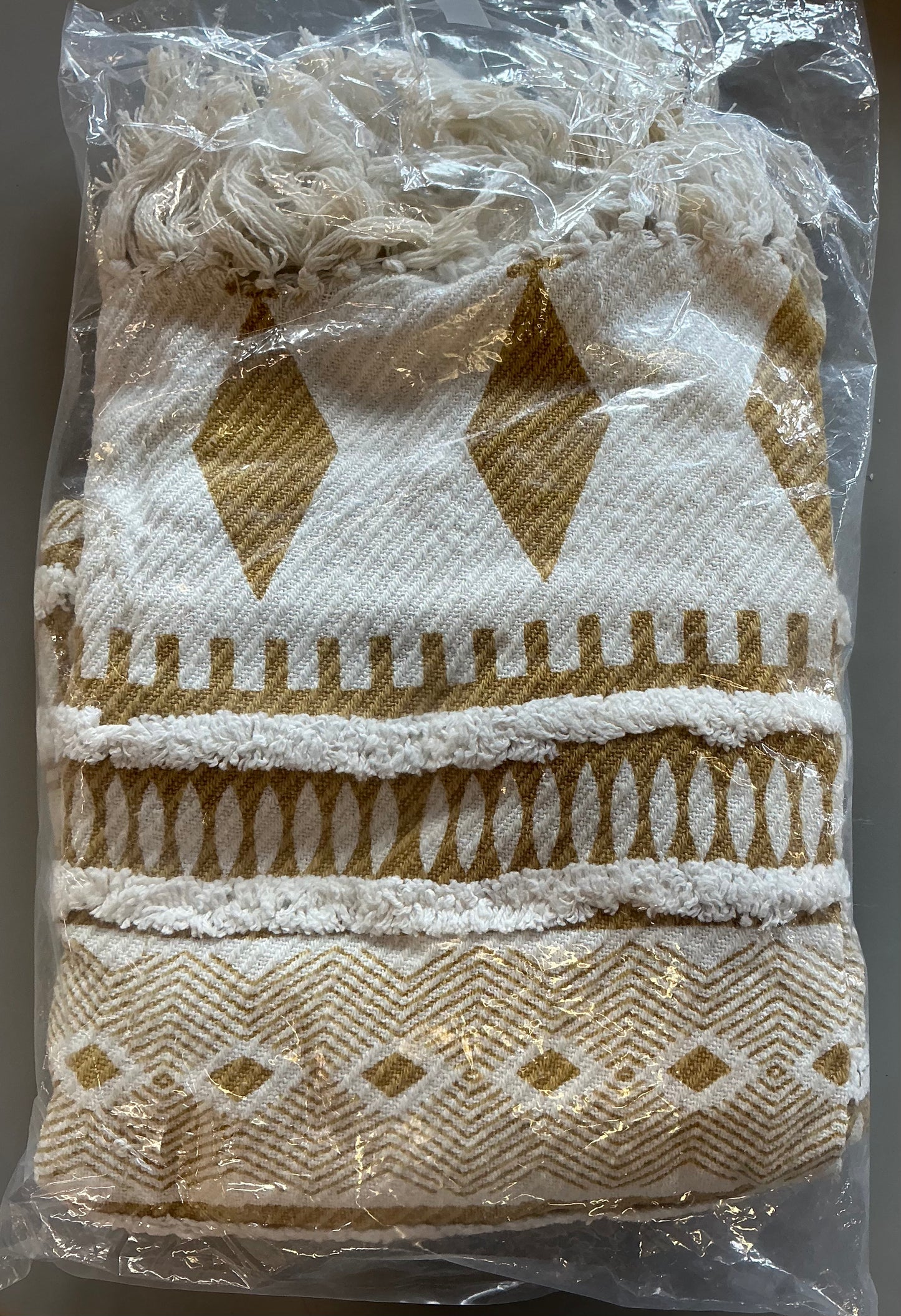 50”x60” printed and embellished throw blanket saffron - saro lifestyle: modern cotton geometric design - OUT OF PACKAGE