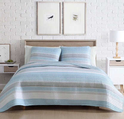 Beatrice Home Fashions Coralinn  2 Pieces Quilt Set Twin-Included( 1 Quilt and 1 Sham)-Blue/Gray