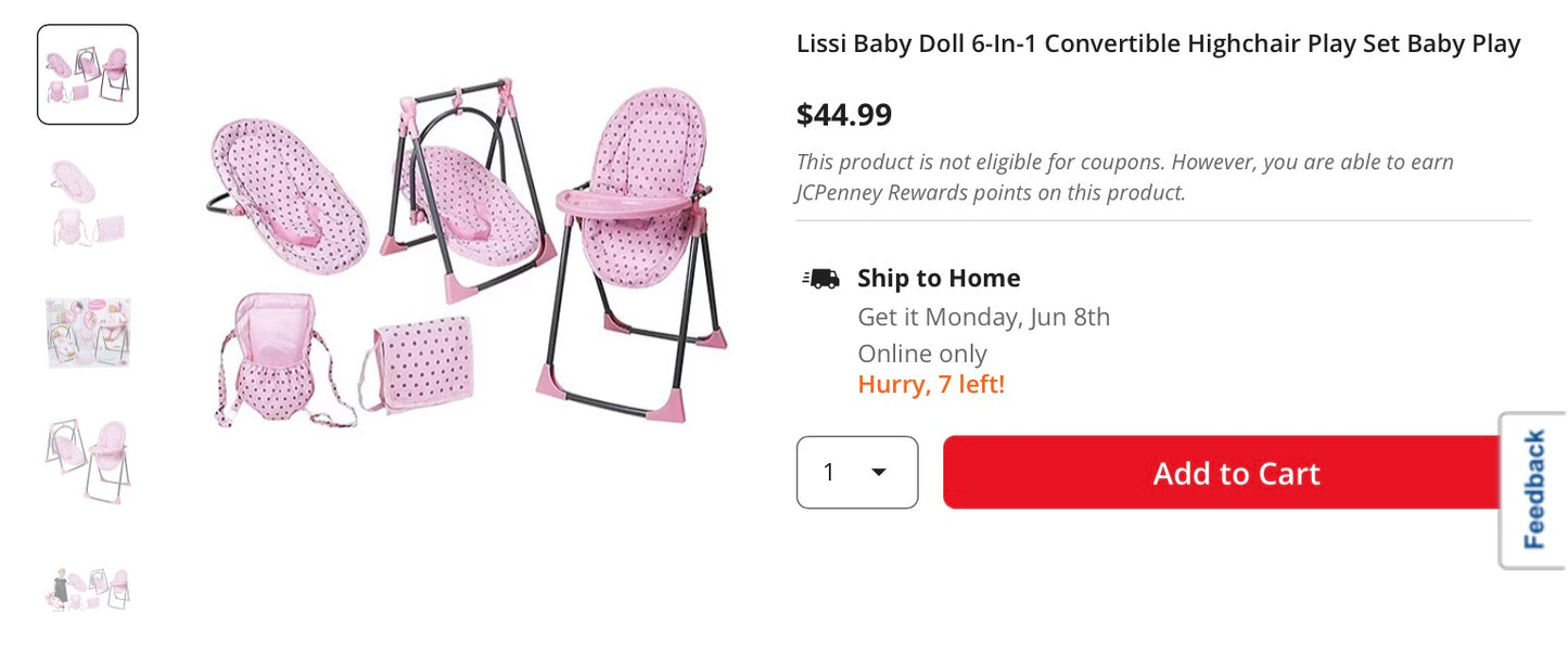 Lissi Baby Doll 6-In-1 Convertible Highchair Play Set Baby Play