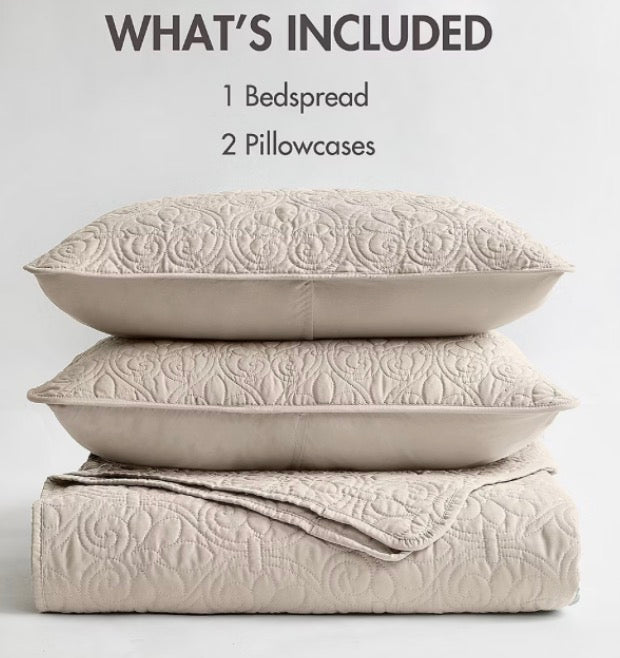 Madison Park Mansfield Oversized Antimicrobial Treated 3pc Bedspread Set Queen-Ivory