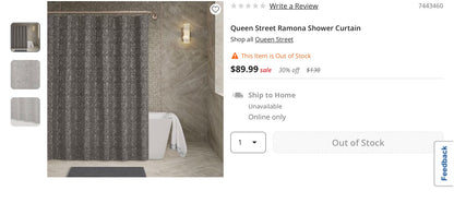 J. Queen New York Radiance shower curtain Measurements: 72 Length/Inches, 72 Width/Inches