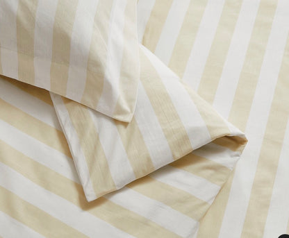 Brooklyn Loom Levi Stripe Comforter Set features wide vertical cabana stripes in ivory and white king