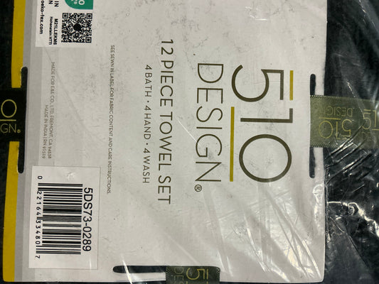 510 Design 100% Cotton 12-pc. Quick Dry Bath Towel Set - black