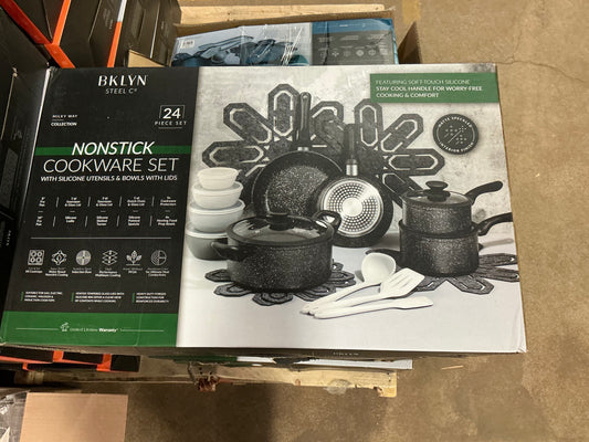 BKLYN Steel Co Milky Way 24 pc Nonstick Cookware Set - Black Speckle