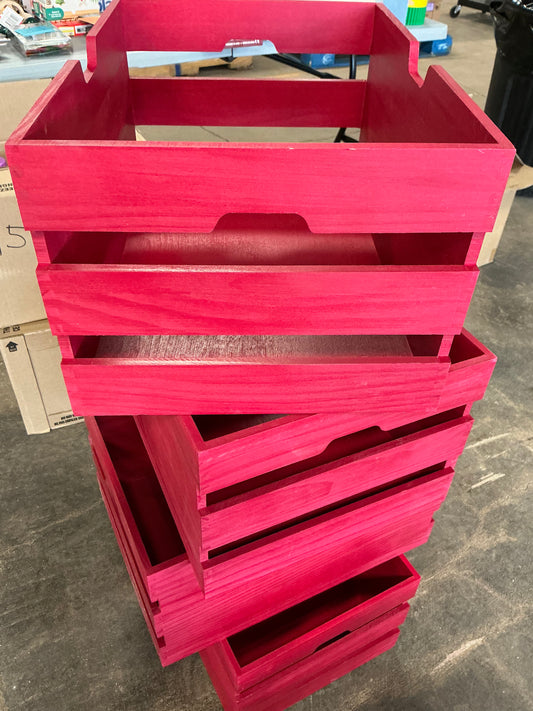 Stackable Storage Bin Red Wooden 18in L X 12 3/4in W X 9 3/4in H
