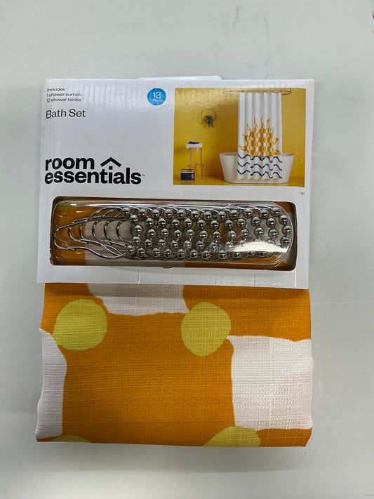 Room Essentials Bath Set Shower Curtain 72x72 Yellow Blue Waves Sun 13 Pc Hooks