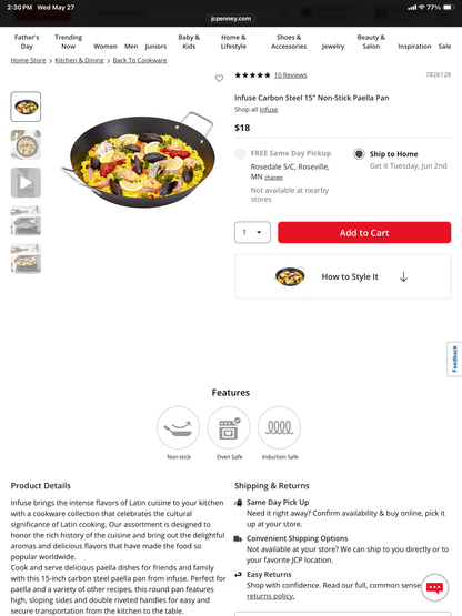 Infuse Carbon Steel 15" Non-Stick Paella Pan