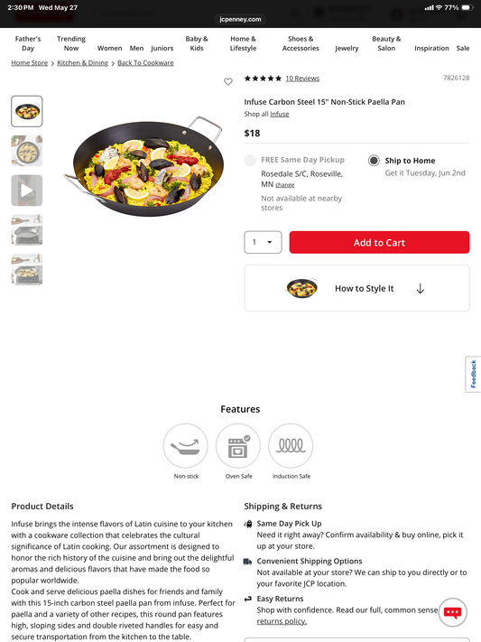Infuse Carbon Steel 15" Non-Stick Paella Pan