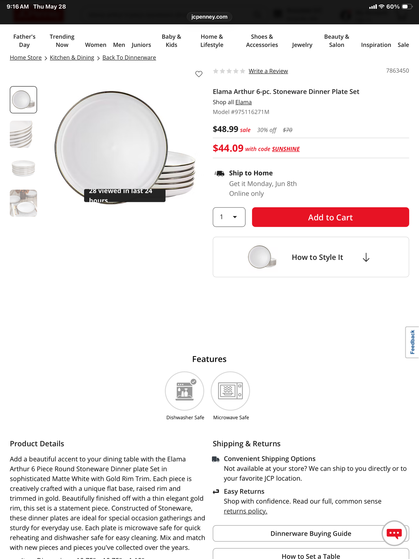 Elama Arthur 6-pc. Stoneware Dinner Plate Set