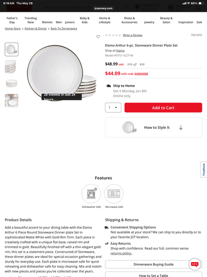 Elama Arthur 6-pc. Stoneware Dinner Plate Set