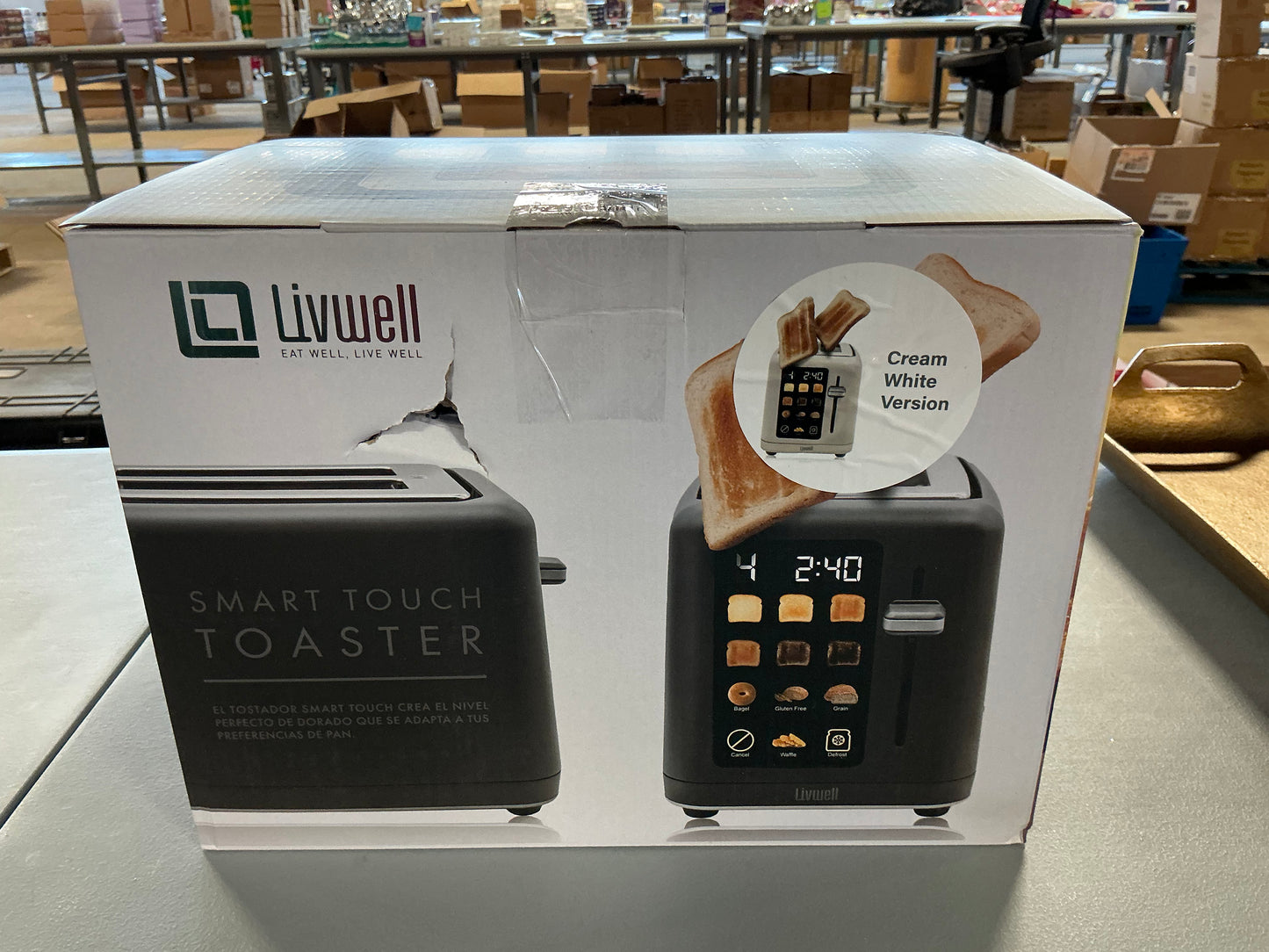 Livwell 2-Slice Smart Touch Electric Toaster - Cream White - Damaged Box