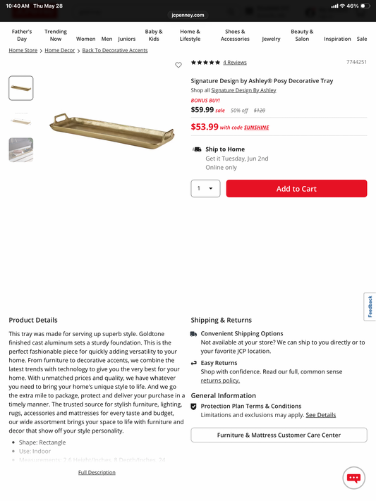 Gold Posy DecorativeTray
