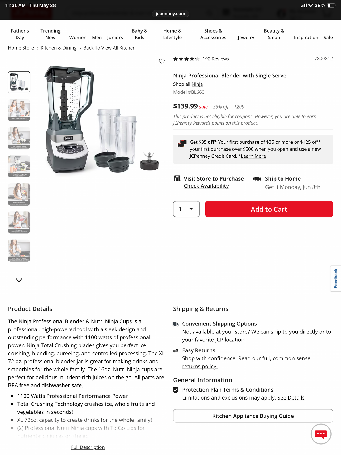 Ninja Professional Blender & Nutrition Ninja Cups - Open Box