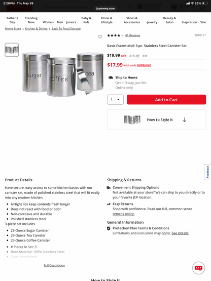 Basic Essentials® 3-pc. Stainless Steel Canister Set - Open Box