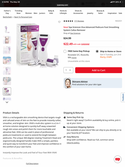 Spa Sciences Viva Advanced Pedicure Foot Smoothing System Callus Remover