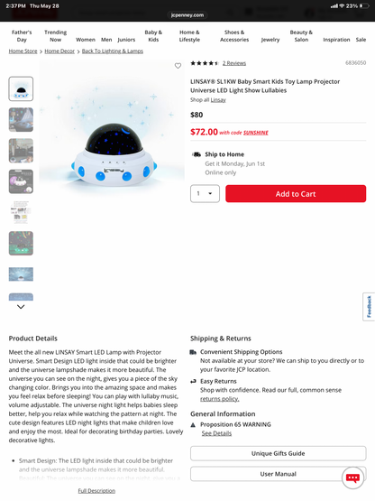 LINSAY Smart Lamp Projector Universe