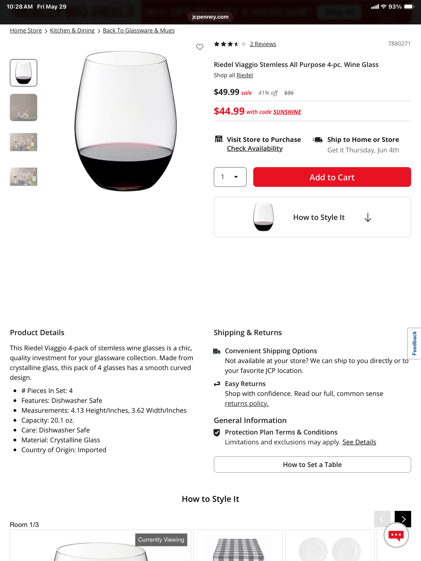 Riedel Viaggio Stemless All Purpose 4-pc. Wine Glass