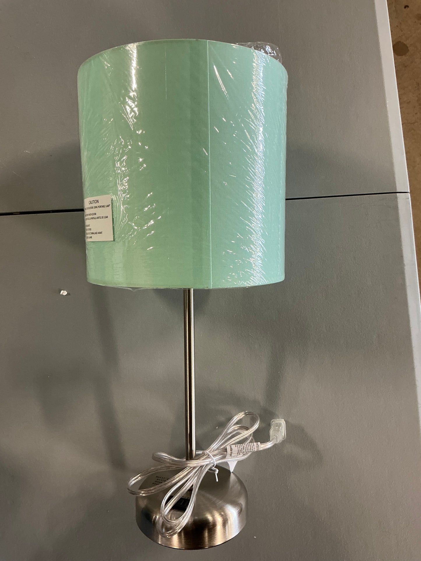 Table Lamp - Brushed Steel/Aqua Shade - Out of Box