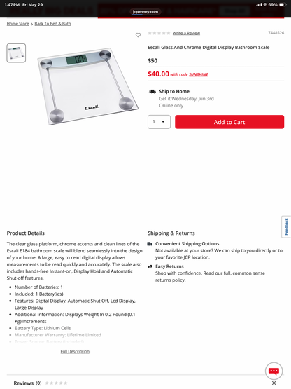 Escali Glass And Chrome Digital Display Bathroom Scale - Open Box