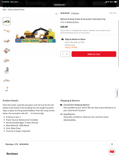 Melissa & Doug Trailer and Excavator Interactive Toy
