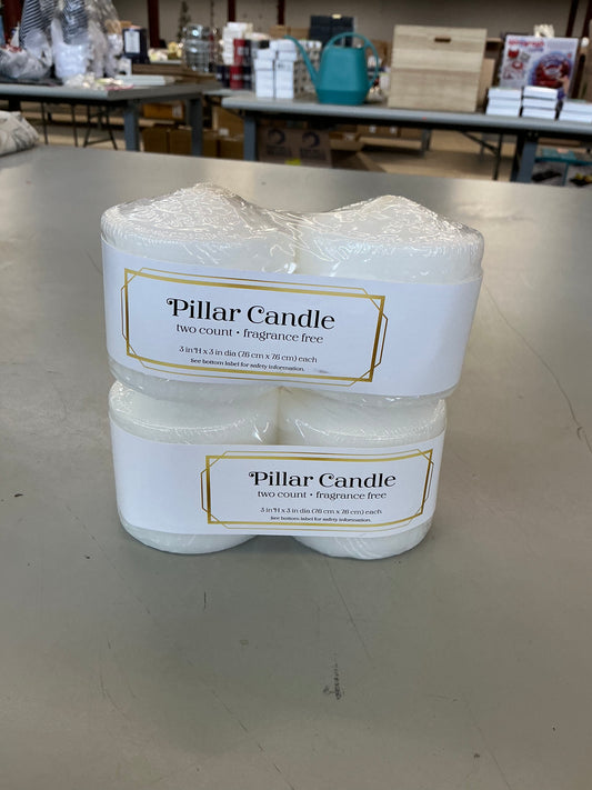 4 pack fragrance free pillar candle 3” H X 3” dia