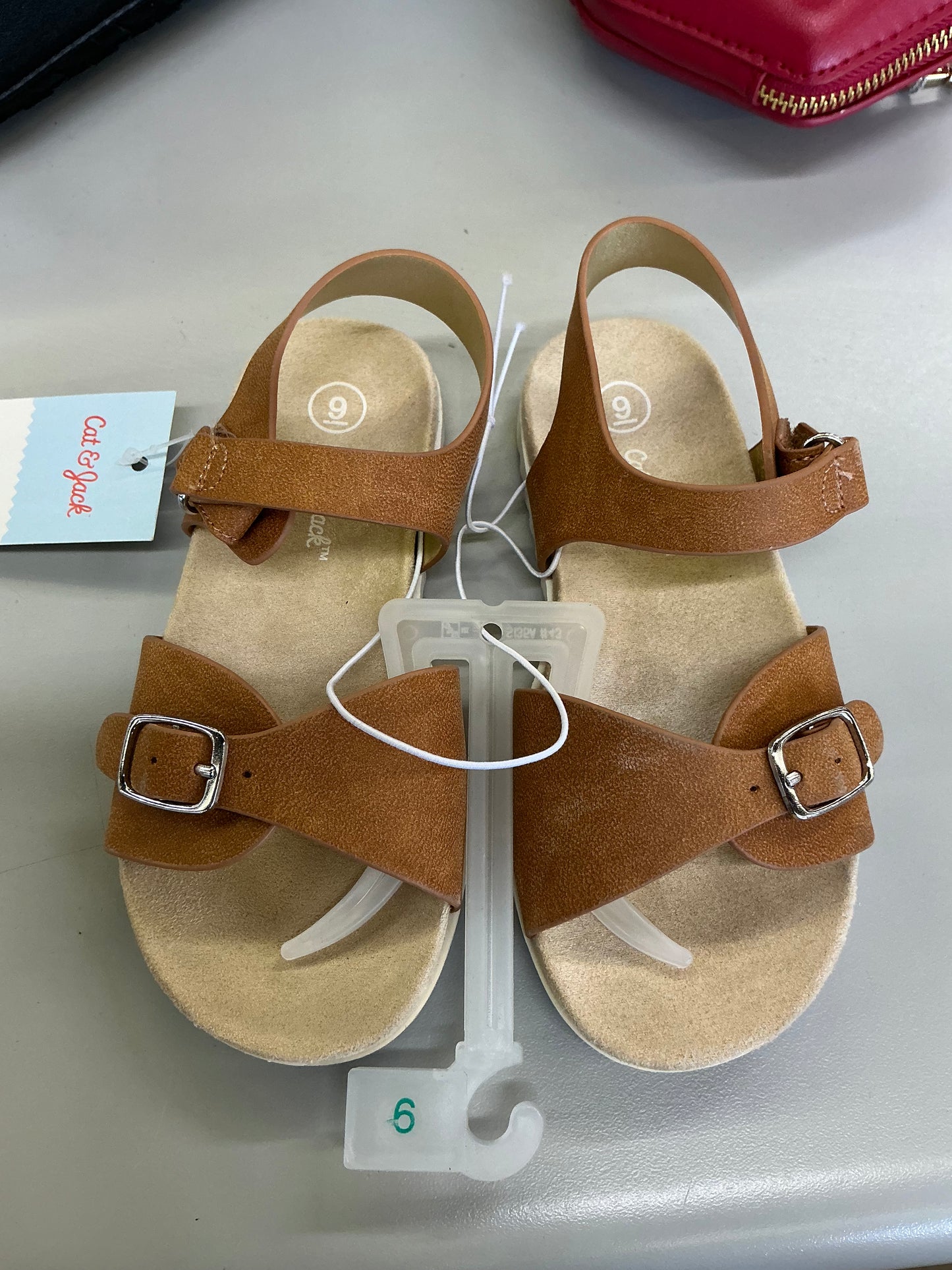 Cat & Jack Toddler Girls' Shaelyn Doy Molded Footbed Sandals in a cognac brown color size 9