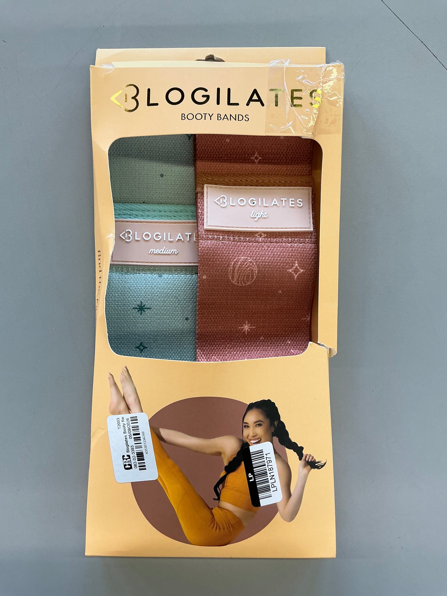 Blogilates Booty Resistance Bands 2pk - Peach Orange/Blue: Elastic Medium & Light Flat Bands - Damaged Box (see pictures)