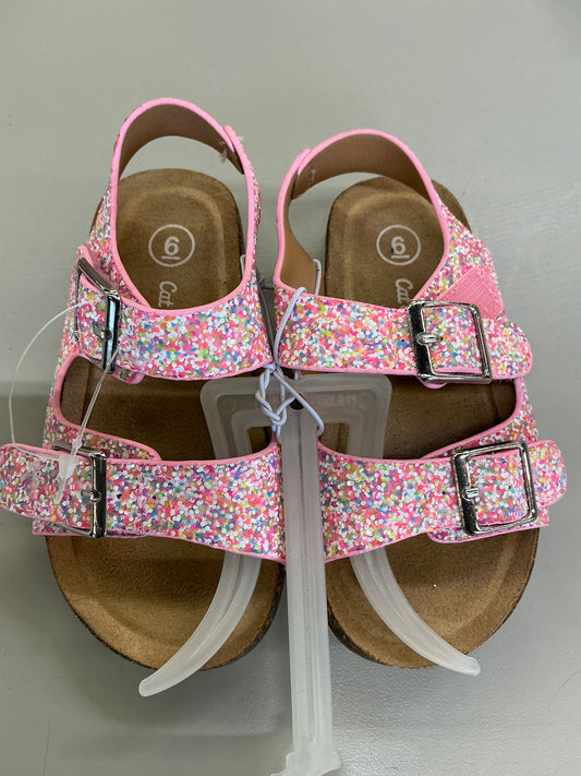 Cat & Jack Toddler Reagan Footbed Sandals featuring a multicolor glitter design with adjustable buckles size 6