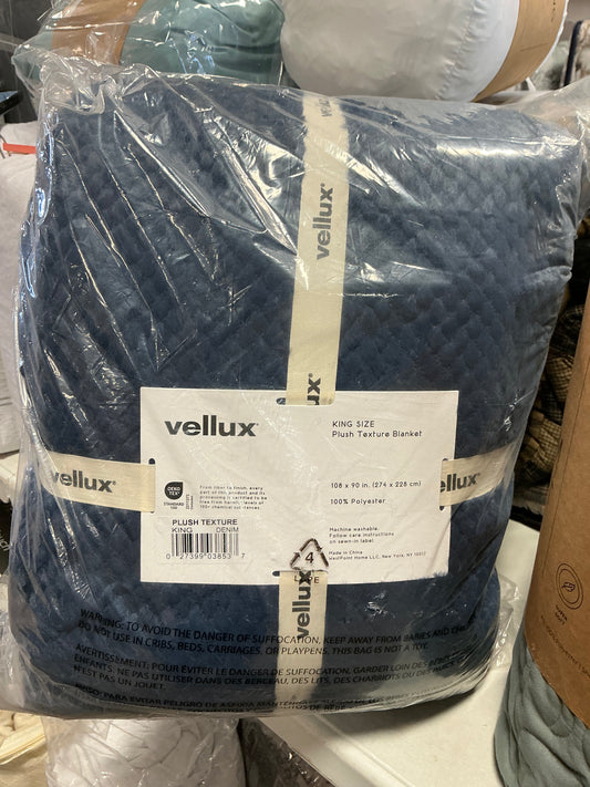 Vellux plush texture blanket in a King size, colored in a rich blue denim shade