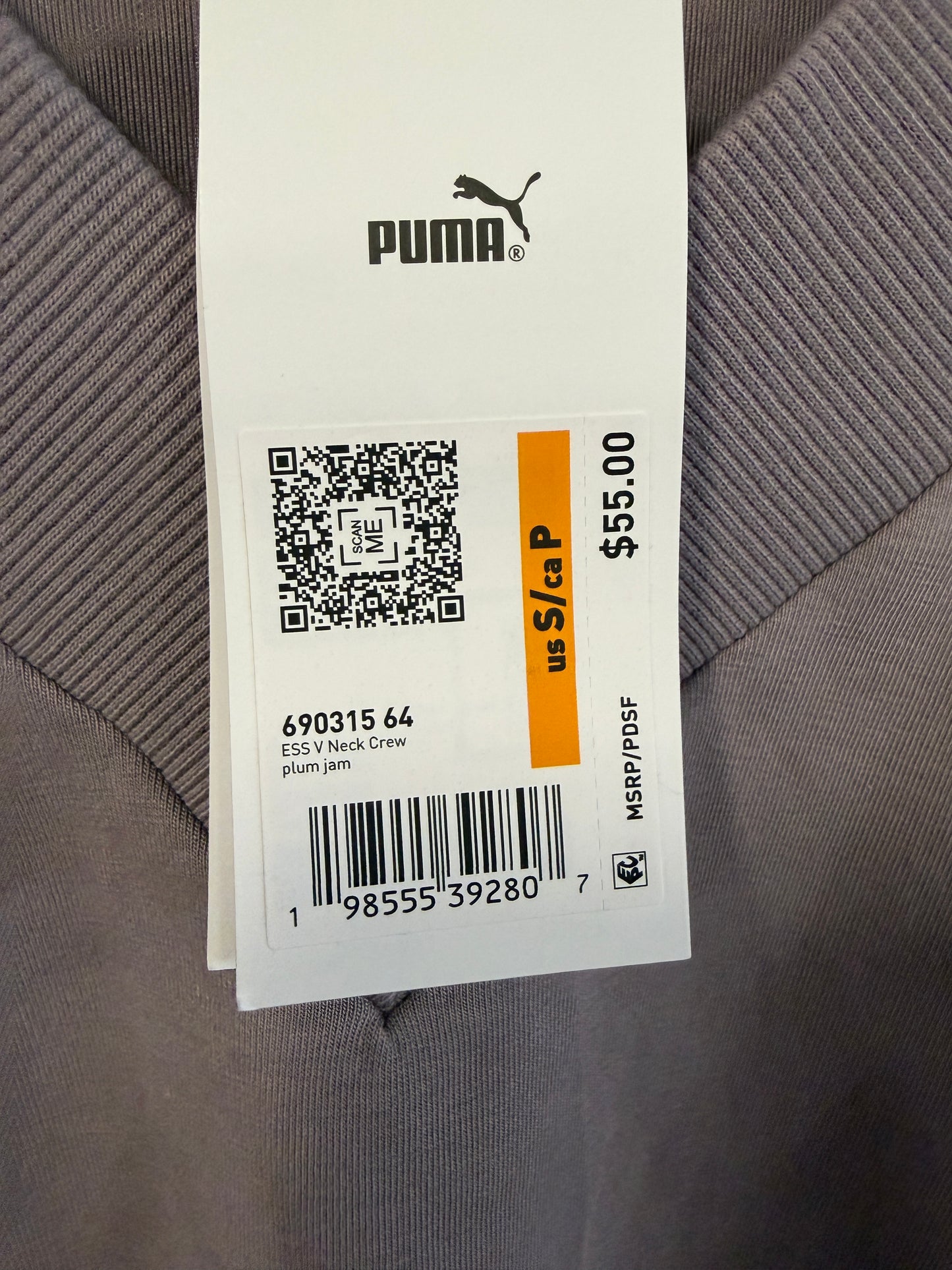 Women’s Puma V Neck Crew - Size Small, Color Plum Jam