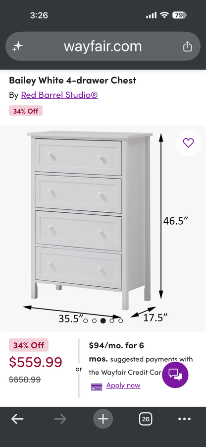 Bailey White 4-drawer Chest