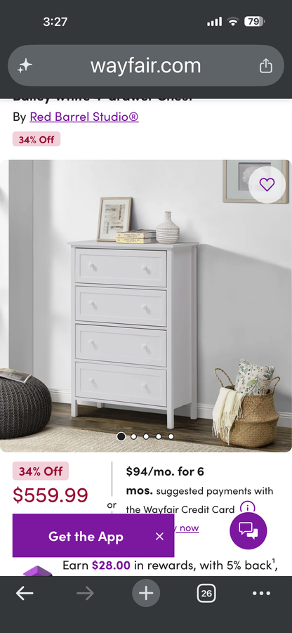 Bailey White 4-drawer Chest