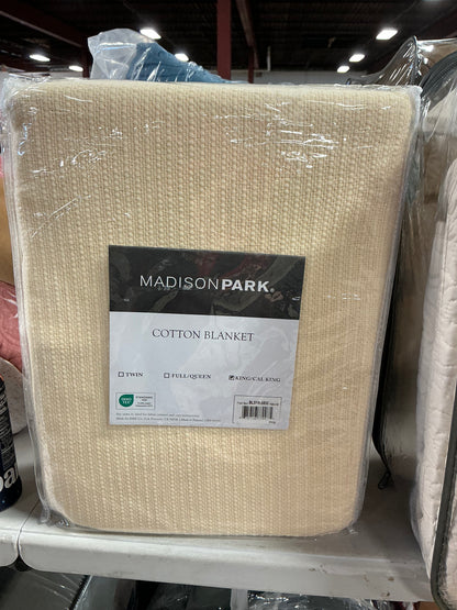 Madison Park Freshspun Basketweave Cotton Bed Blanket in ivory king