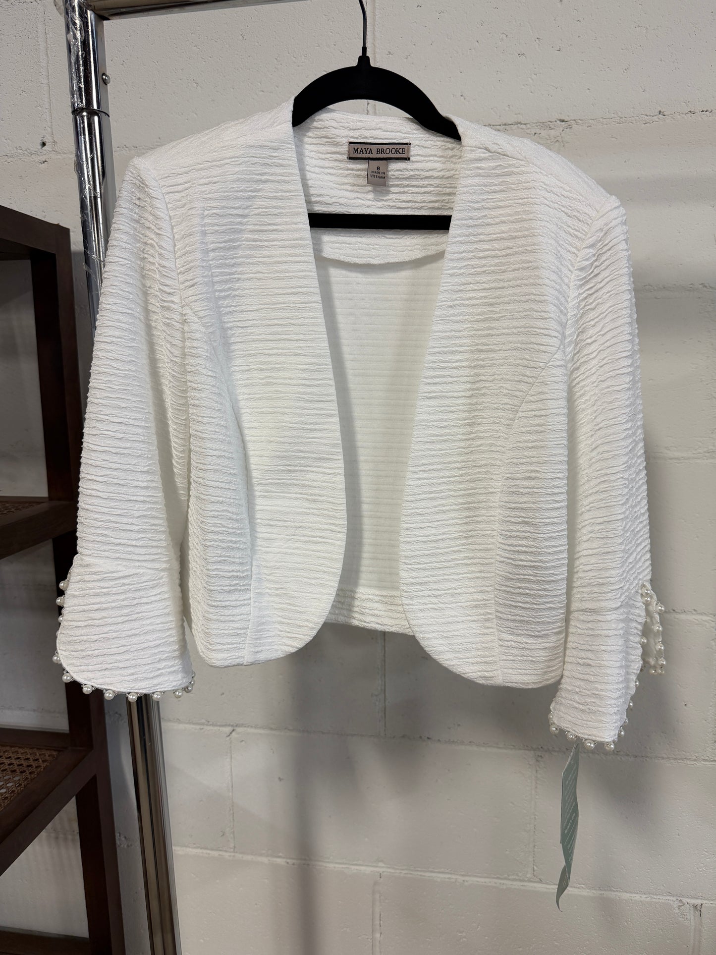 Women’s 2pc Occasion Dress and Overcoat Set - White with pearls - size 8